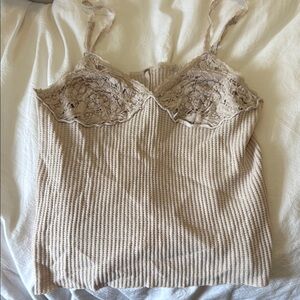 Elegant Lace Trimmed Beige Top
Free People